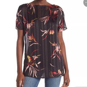 NWT 14th & Union Womens Popover Tunic Black and Floral Small Top